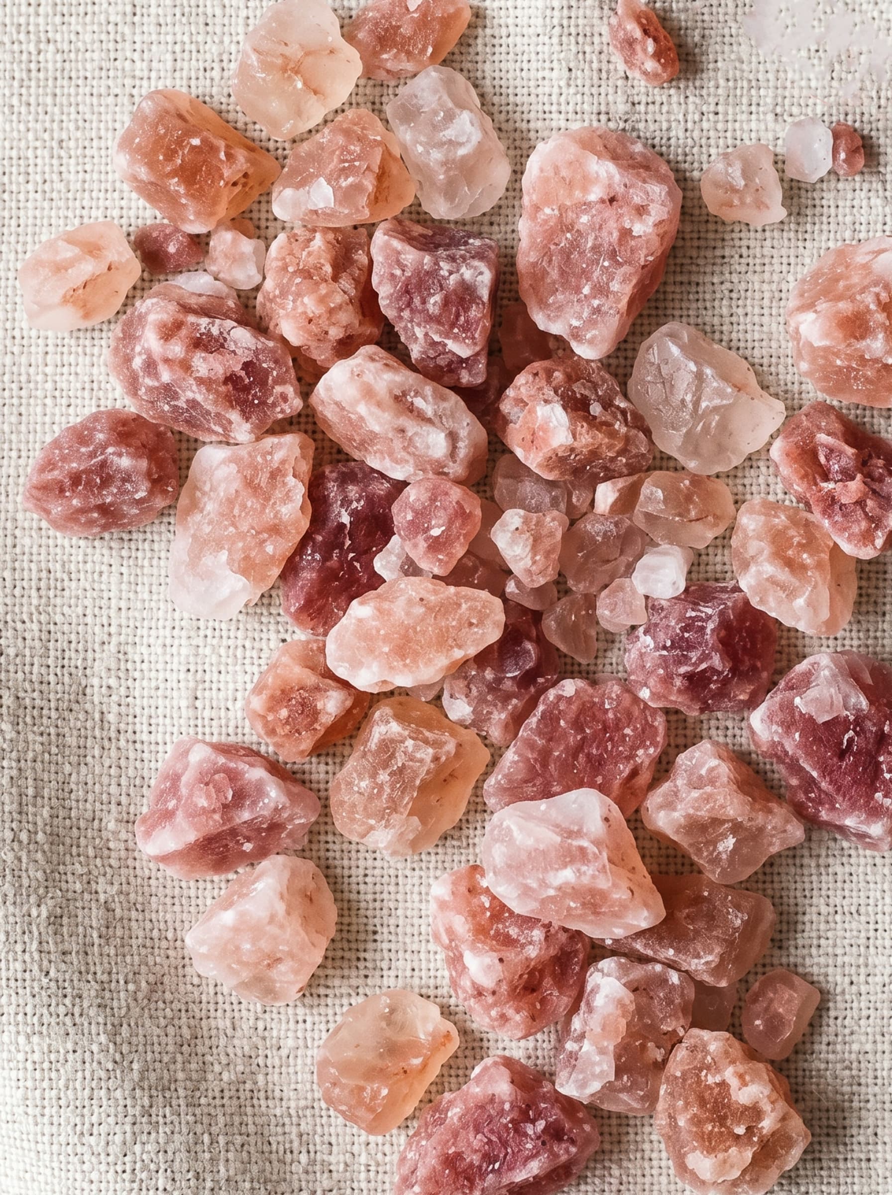 Natural mineral salt crystals top-down macro